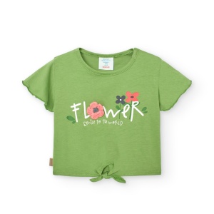 Tricou maneca scurta fete, bumbac better cotton, imprimeu floral, verde, Boboli - Img 2