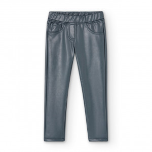 Pantaloni fete piele ecologica, tip colant, vatuit, gri, Boboli - Img 1