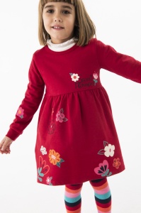Rochie maneca lunga fetite, bumbac, imprimeu floral, rosie, brand Boboli - Img 1