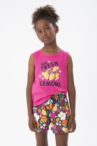 Top plaja fetite 4-16 ani, bumbac better cotton, imprimeu fructe, roz ciclam, brand BOBOLI - Img 1