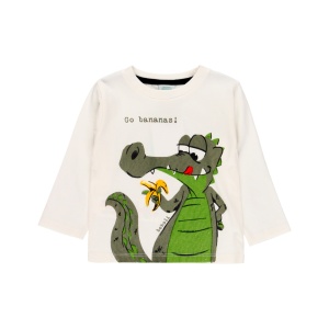 Tricou maneca lunga copii, bumbac, imprimeu dino, alb, brand Boboli - Img 1