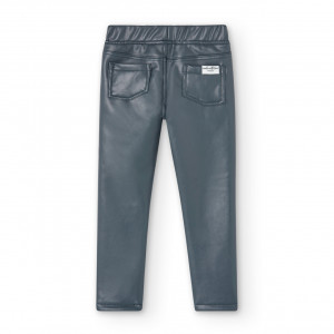Pantaloni fete piele ecologica, tip colant, vatuit, gri, Boboli - Img 2