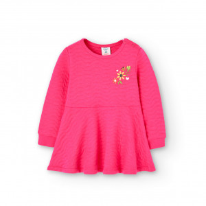 Rochie fete bumbac, broderie florala, roz fucsia, Boboli - Img 2