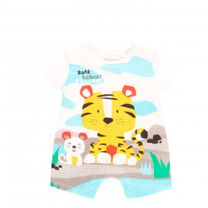 Salopeta bebe baiat cu maneca scurta, bumbac, animal print, Boboli - Img 1