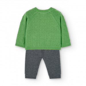 Set 2 piese baiat, pulover tricot verde cu pantalon gri, Boboli - Img 2