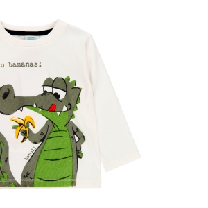 Tricou maneca lunga copii, bumbac, imprimeu dino, alb, brand Boboli - Img 3
