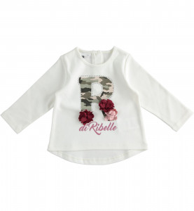 Tricou maneca lunga fetite, R camuflaj, flori grena, iDO - Img 1