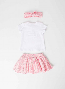 Compleu vara fetite, tricou maneca scurta cu fusta si bandana roz, Babybol - Img 3