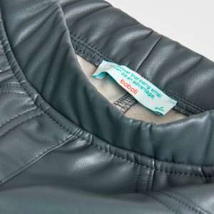 Pantaloni fete piele ecologica, tip colant, vatuit, gri, Boboli - Img 3