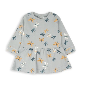 Rochie bumbac fetite, maneca lunga, imprimeu fluturi, brand Babybol - Img 1