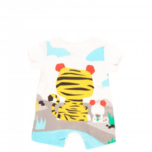 Salopeta bebe baiat cu maneca scurta, bumbac, animal print, Boboli - Img 2
