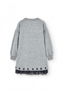 Rochie casual fete cu maneci bufante, bumbac, gri, Boboli - Img 2