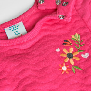 Rochie fete bumbac, broderie florala, roz fucsia, Boboli - Img 4