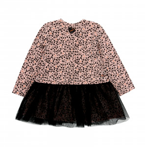 Rochie fete jersey cu maneca lunga, animal print cu tulle, roz, Boboli - Img 2