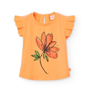 Tricou Chic fete 4-16 ani, bumbac, strasuri, portocaliu, Boboli - Img 3
