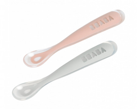 BEABA set od 2 silik. kašičice za bebe sa kutijicom, old pink
