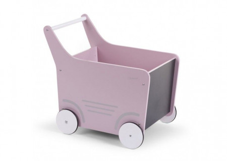 Drvena kolica za igračke/guralica, soft pink