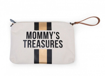 MOMMY'S TREASURES CLUTCH - OFF WHITE STRIPES BLACK/GOLD