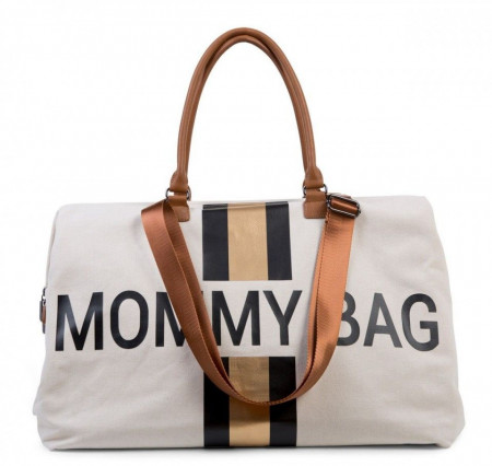 MOMMY BAG, OFF WHITE STRIPES BLACK/GOLD