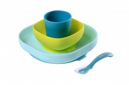 BEABA silikonski set za jelo, 4 dela, blue