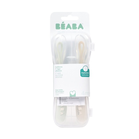 BEABA set od 2 silik. kašičice za bebe sa kutijicom, Clay / Misty green  - Img 2