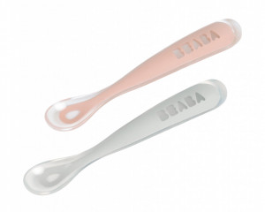 BEABA set od 2 silik. kašičice za bebe sa kutijicom, old pink