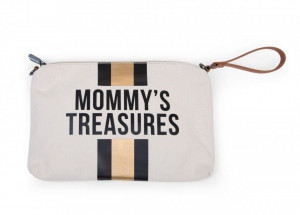 MOMMY'S TREASURES CLUTCH - OFF WHITE STRIPES BLACK/GOLD