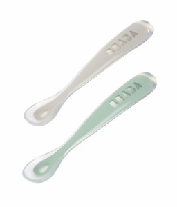 BEABA set od 2 silik. kašičice za bebe sa kutijicom, velvet grey/sage green