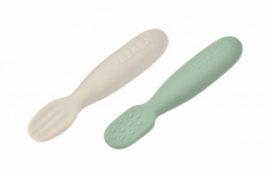 BEABA set od 2 silikonske kašičice/glodalice, green / velvet grey