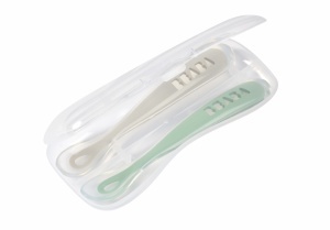 BEABA set od 2 silik. kašičice za bebe sa kutijicom, velvet grey/sage green - Img 2