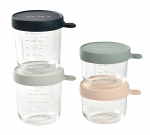BEABA set 4 staklene posude 2x150ml pink/eucal/2x250ml light mist/dark blue