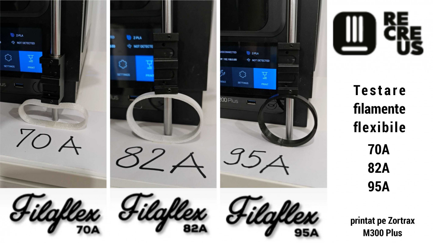 Testarea flexibilitatii si printabilitatii filamentelor flexibile de la Recreus