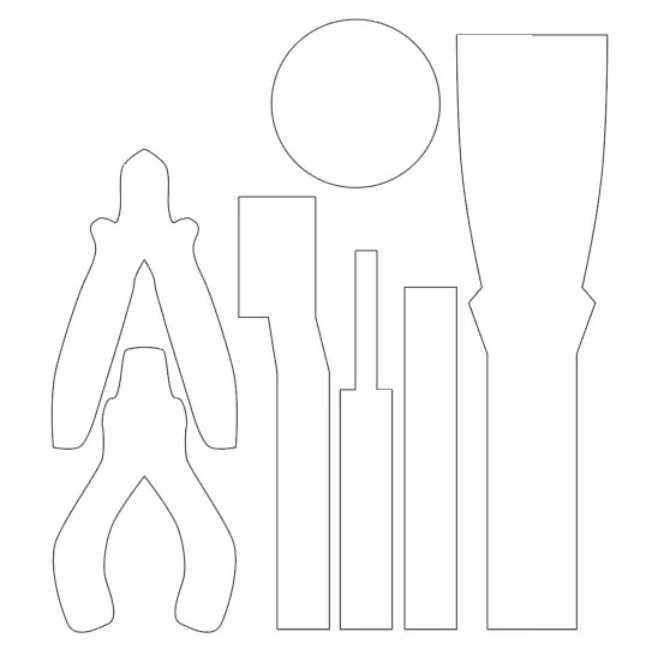 Desenarea contururilor uneltelor în Adobe Illustrator pentru exportul ca fișier DXF — pasul 2 în workflow-ul de creare a tăvii pentru scule