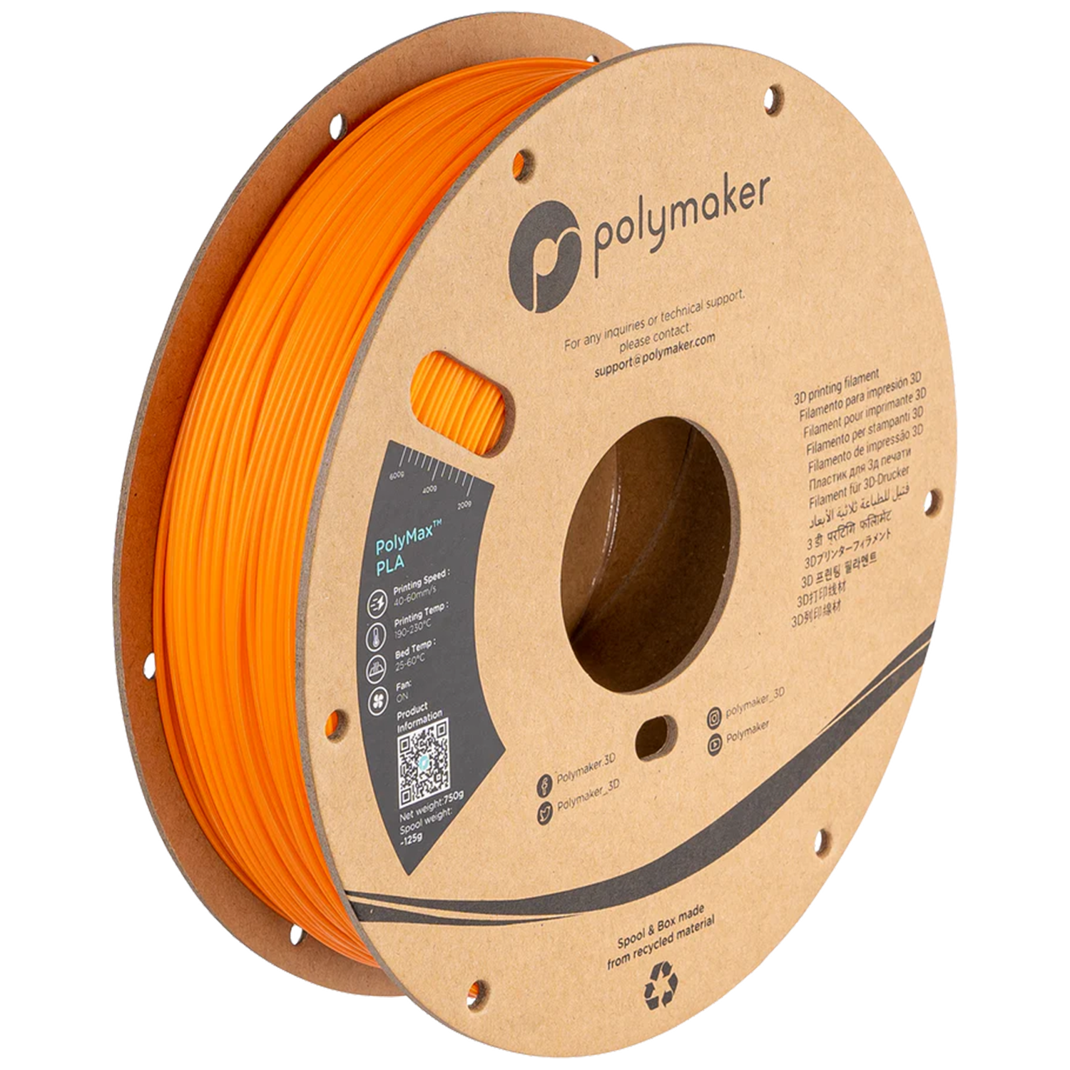 Filament Polymaker PolyMax Tough PLA Orange (portocaliu) 750g