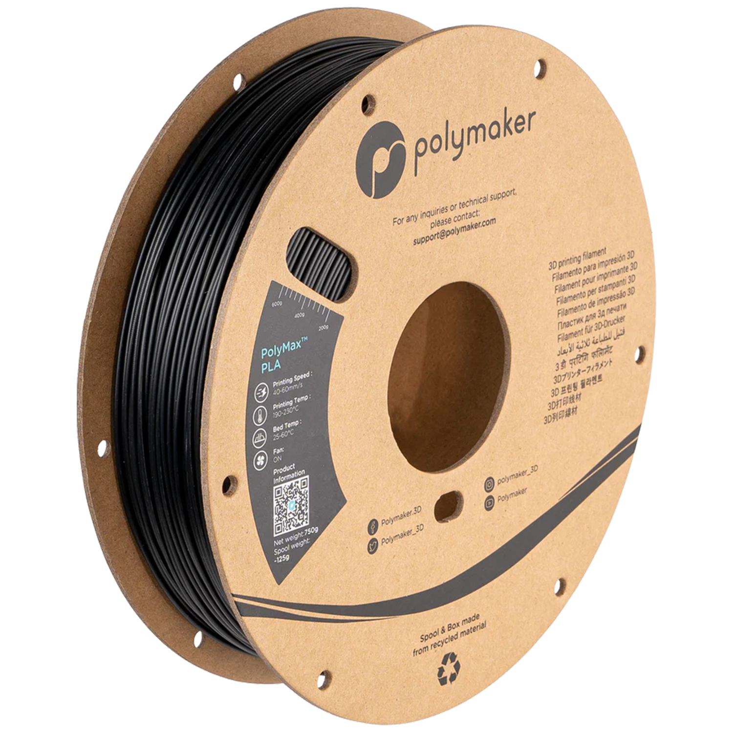 Filament Polymaker PolyMax Tough PLA Black (negru) 750g