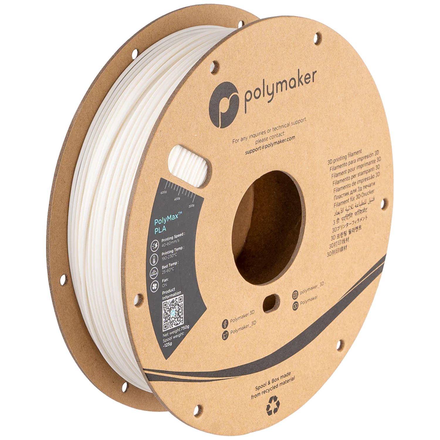 Filament Polymaker PolyMax Tough PLA White (alb) 750g
