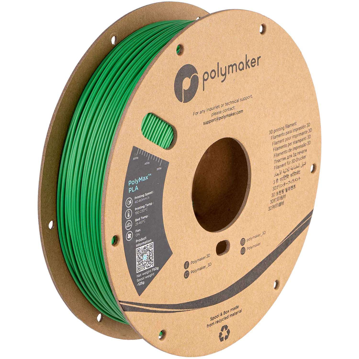 Filament Polymaker PolyMax Tough PLA Green (verde) 750g