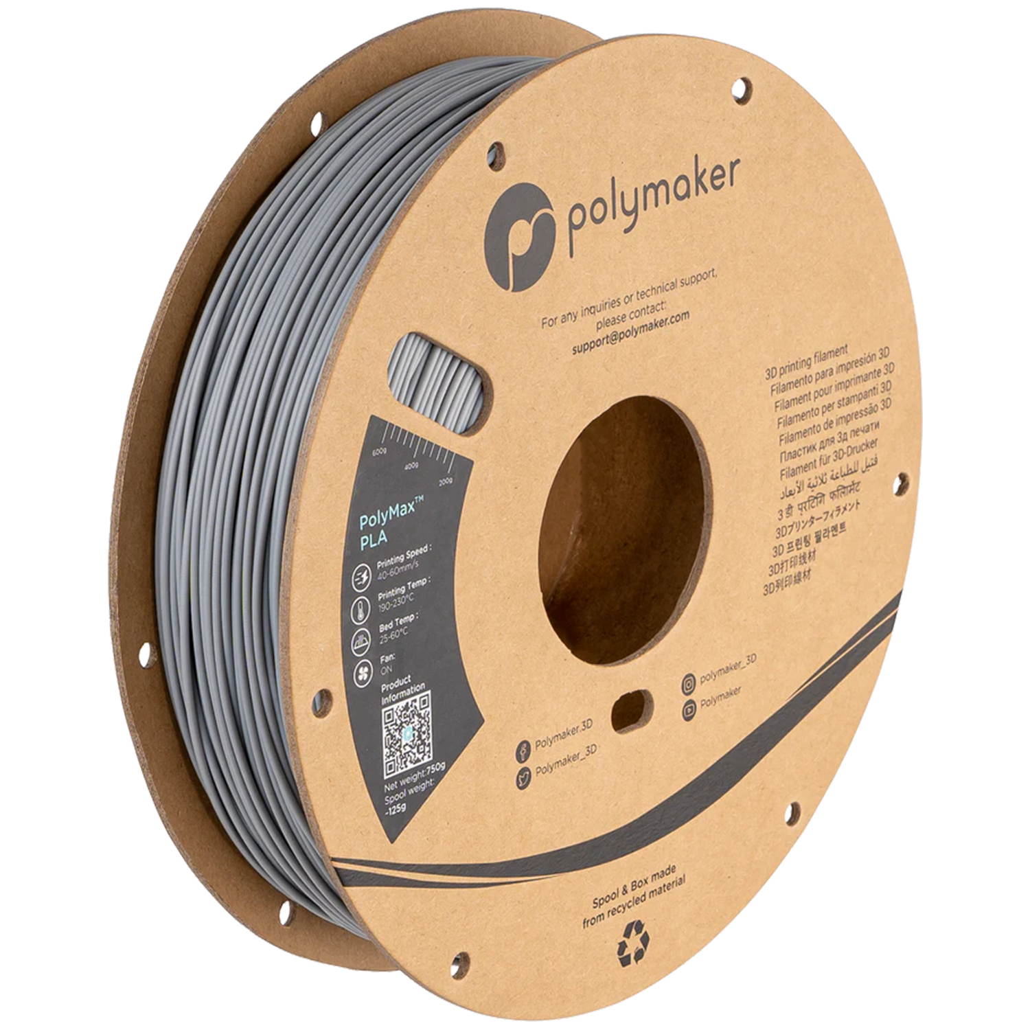 Filament Polymaker PolyMax Tough PLA Grey (gri) 750g