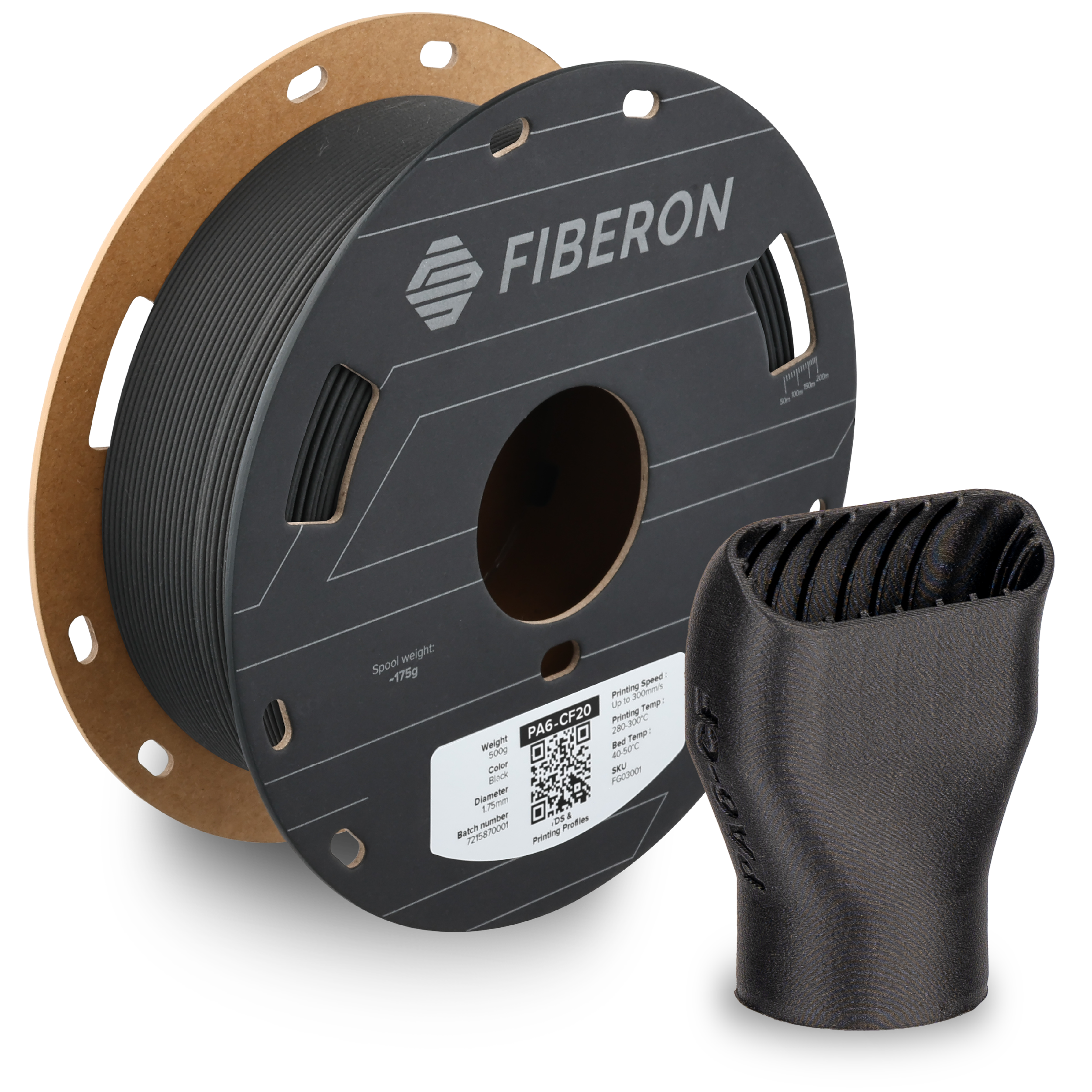 Filament Polymaker Fiberon PA6-CF20 Black (negru) 500g
