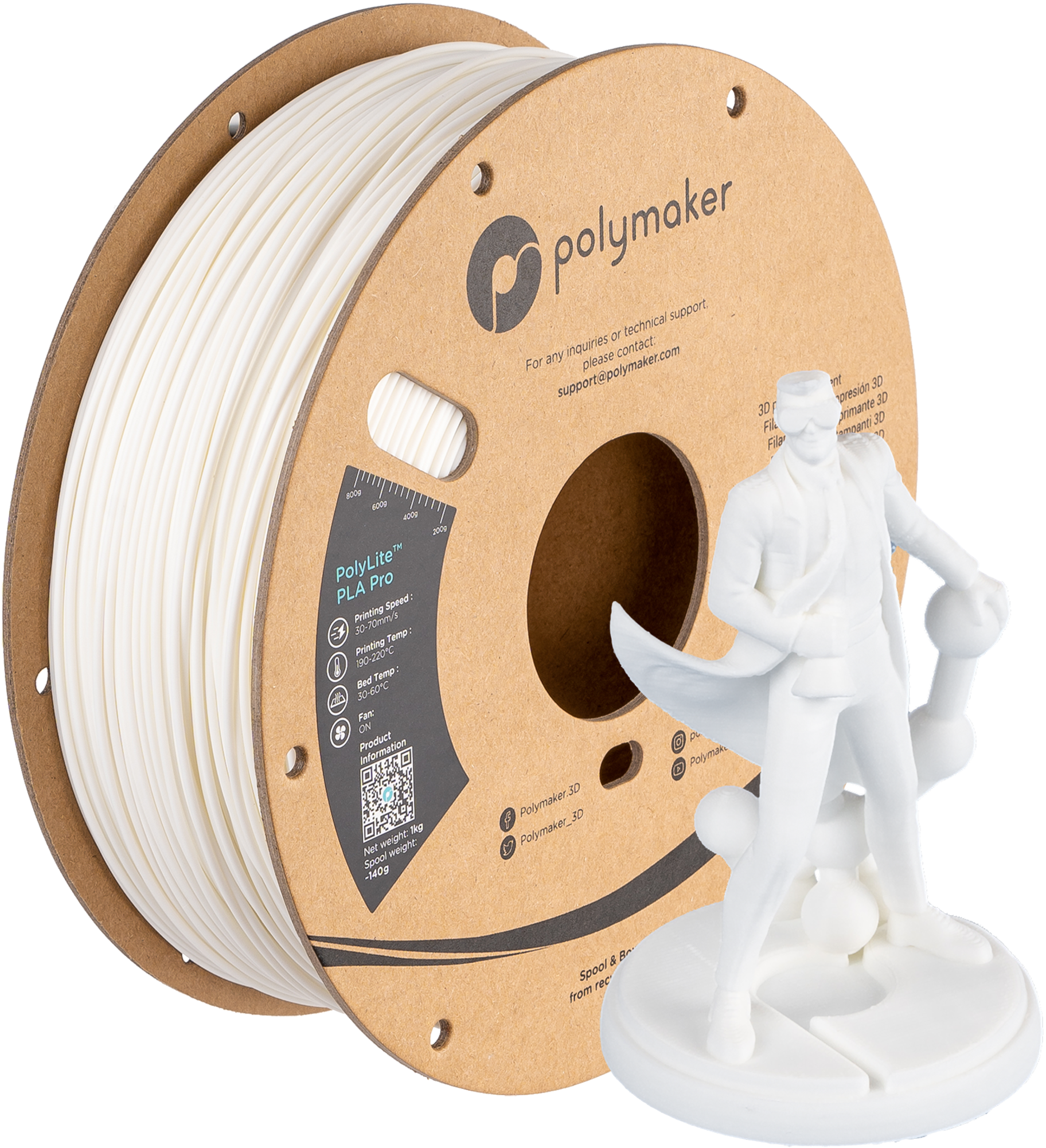 Filament Polymaker PolyLite PLA PRO White (alb)1kg