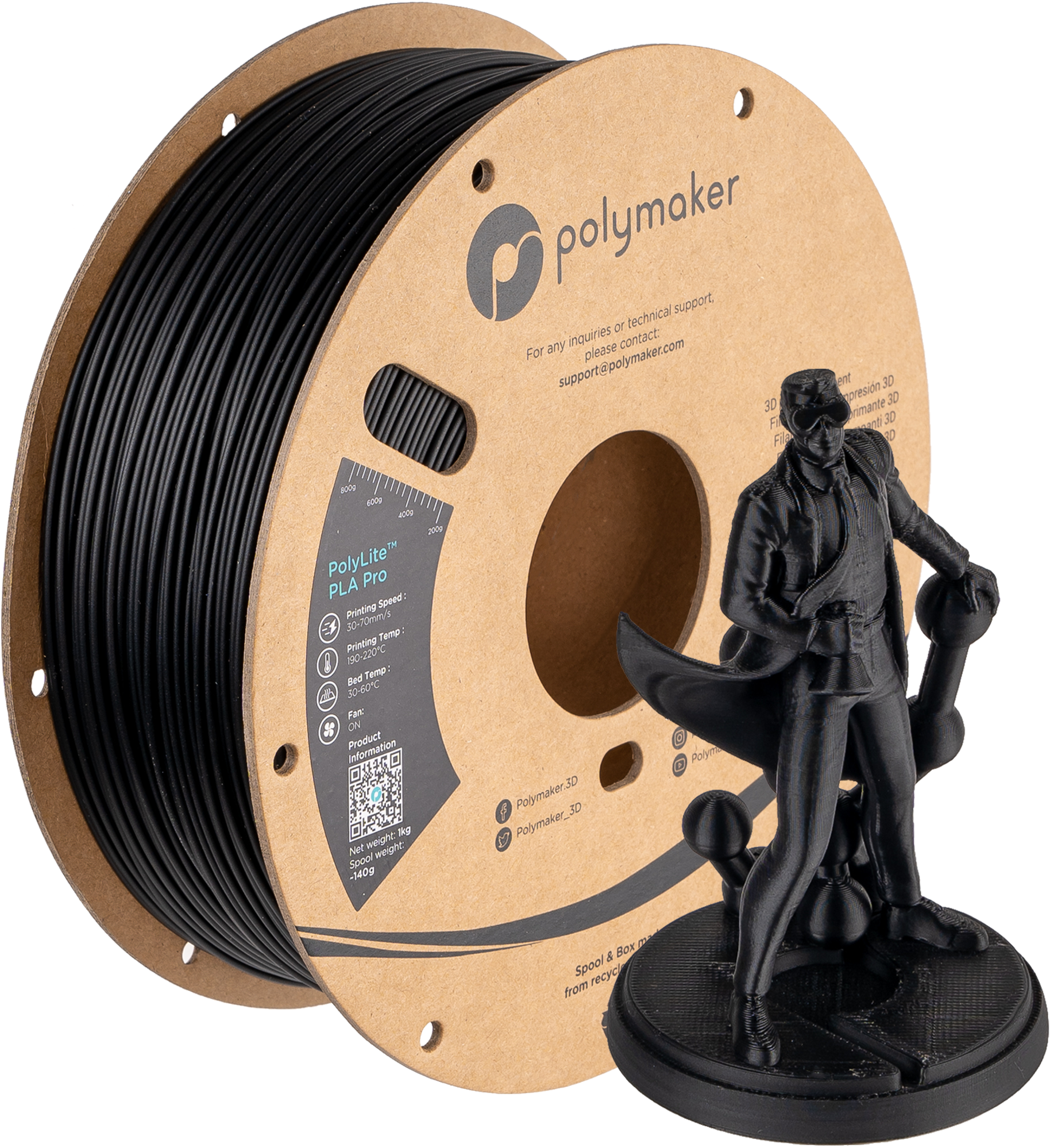Filament Polymaker PolyLite PLA PRO Black (negru)1kg