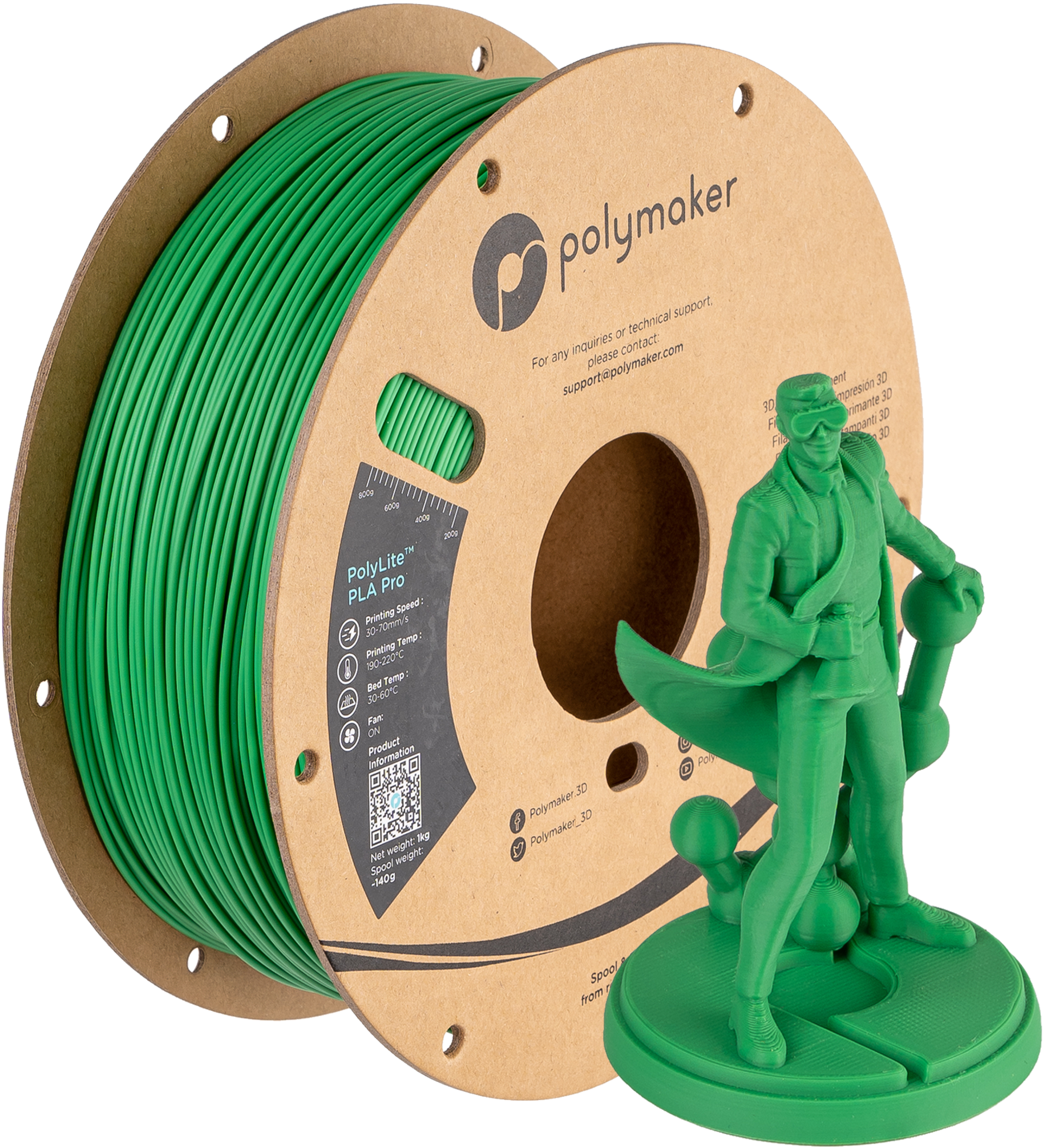 Filament Polymaker PolyLite PLA PRO Green (verde)1kg