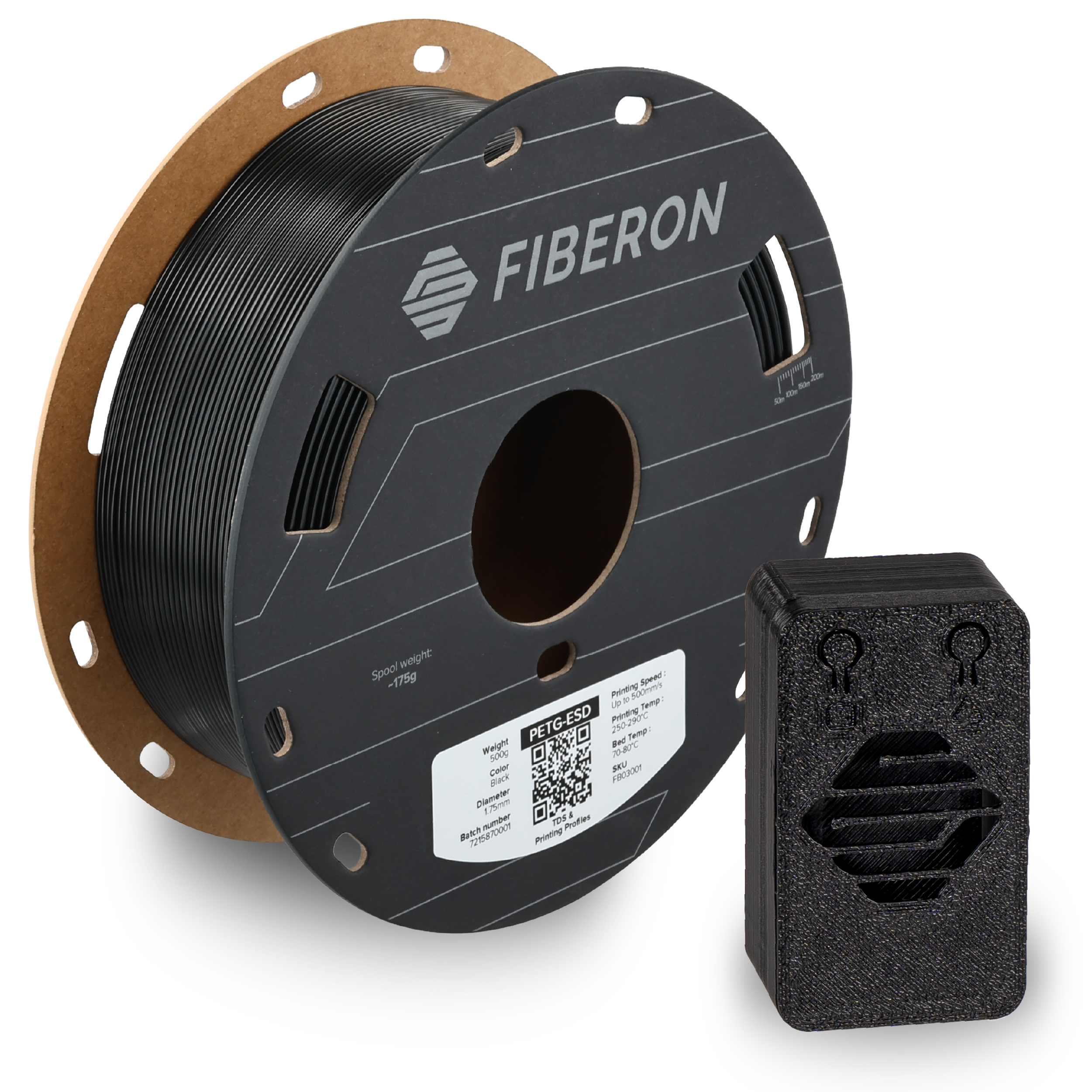 Filament 1.75 mm Polymaker Fiberon PETG-ESD Black (negru) 500g