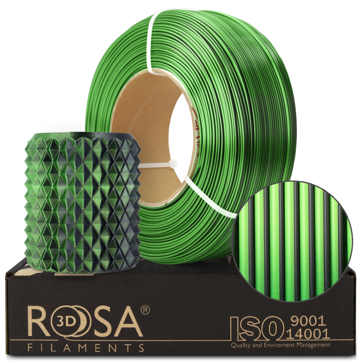 Filament 1.75 mm Rosa 3D ReFill PLA Magic Silk Mistic Green (verde-negru) 1kg