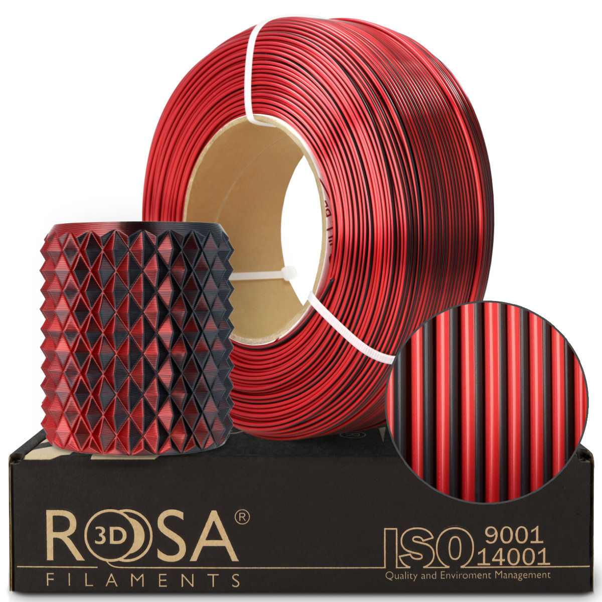 Filament 1.75 mm Rosa 3D ReFill PLA Magic Silk Mistic Red (rosu-negru) 1kg