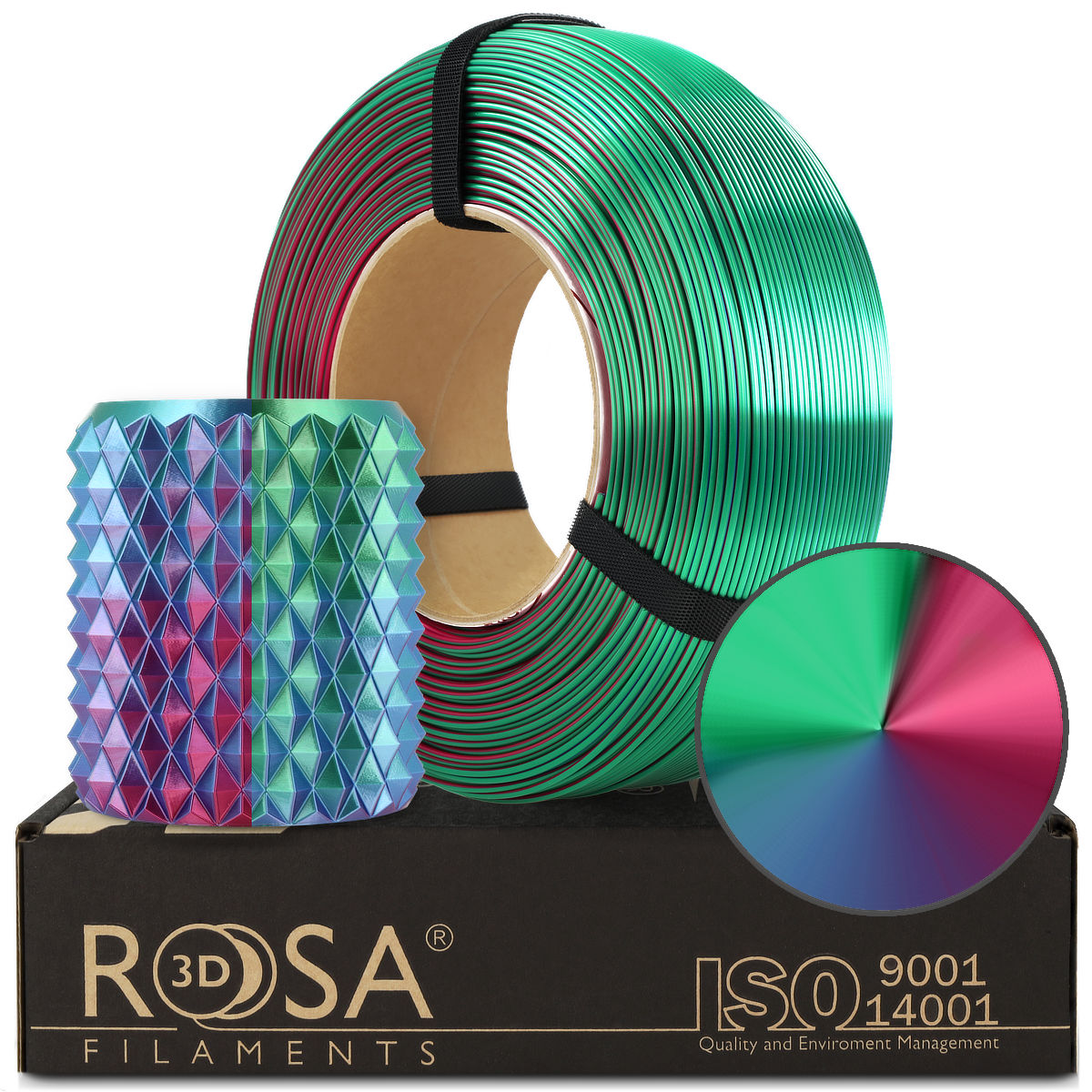 Filament 1.75 mm Rosa 3D ReFill PLA Magic Silk Aurora (albastru - verde - fucsia) 1kg