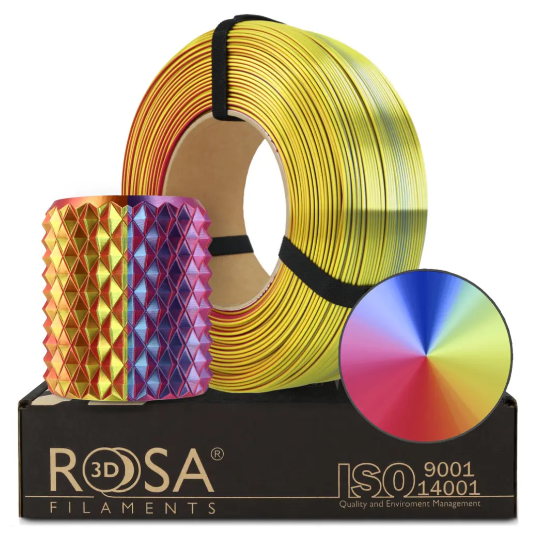 Filament 1.75 mm Rosa 3D ReFill PLA Magic Silk Carnival (galben - albastru - fucsia) 1kg