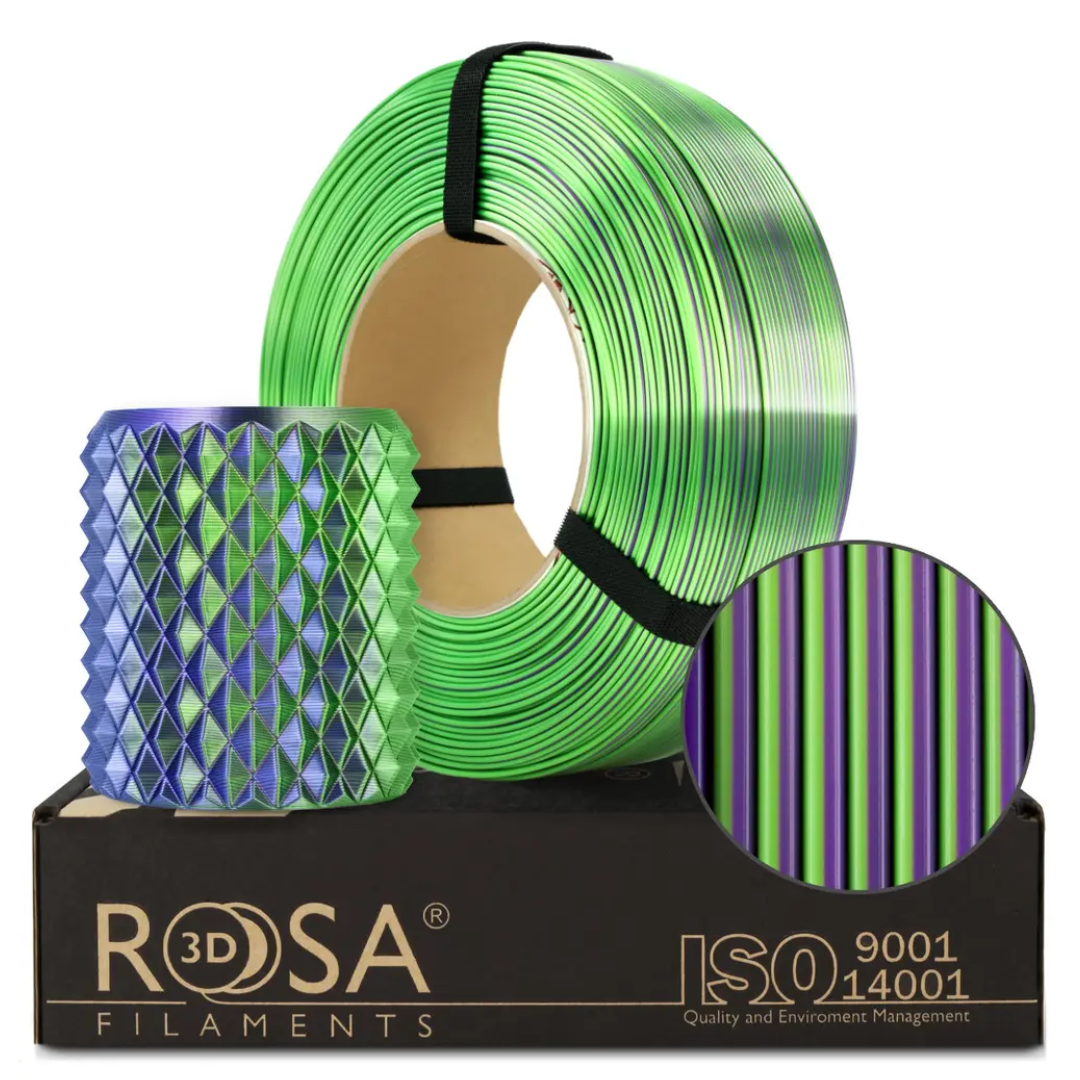 Filament 1.75 mm Rosa 3D ReFill PLA Magic Silk Goblin (violet - verde) 1kg