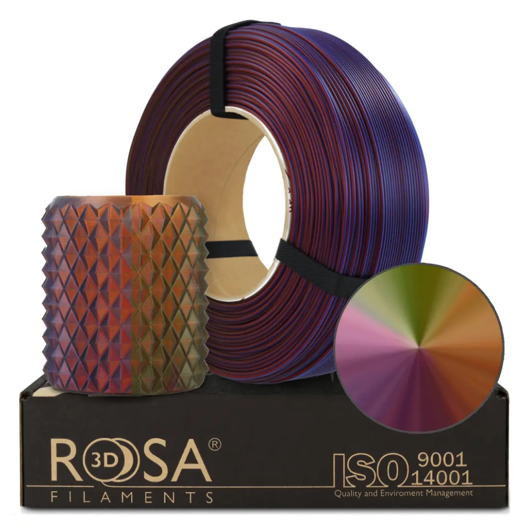 Filament 1.75 mm Rosa 3D ReFill PLA Magic Silk Vintage Glass (albastru tr - galben tr - roz tr) 1kg