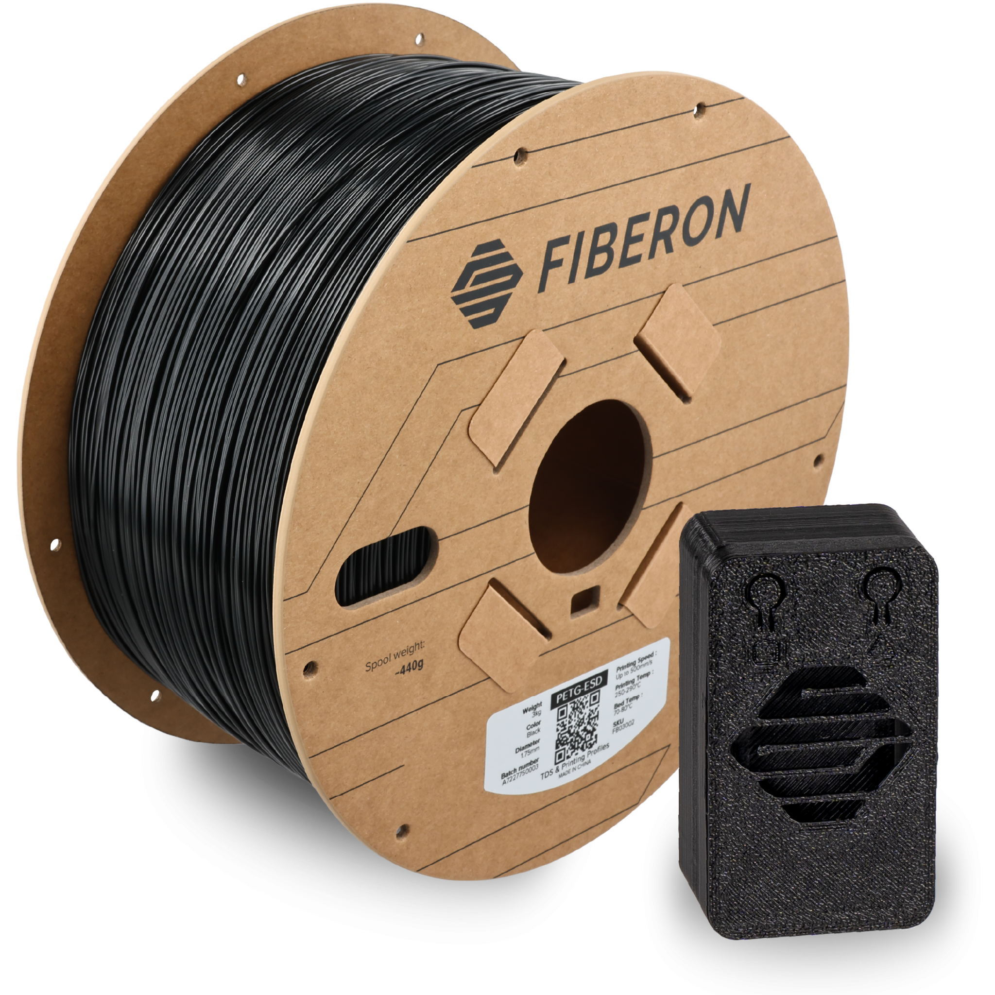 Filament 1.75 mm Polymaker Fiberon PETG-ESD Black (negru) 3 kg